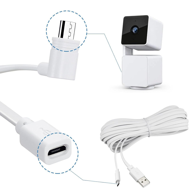 2-Pack 25 Ft Micro USB Extension Cable Compatible with Wyze Cam V4, Wyze Cam Pan gallery