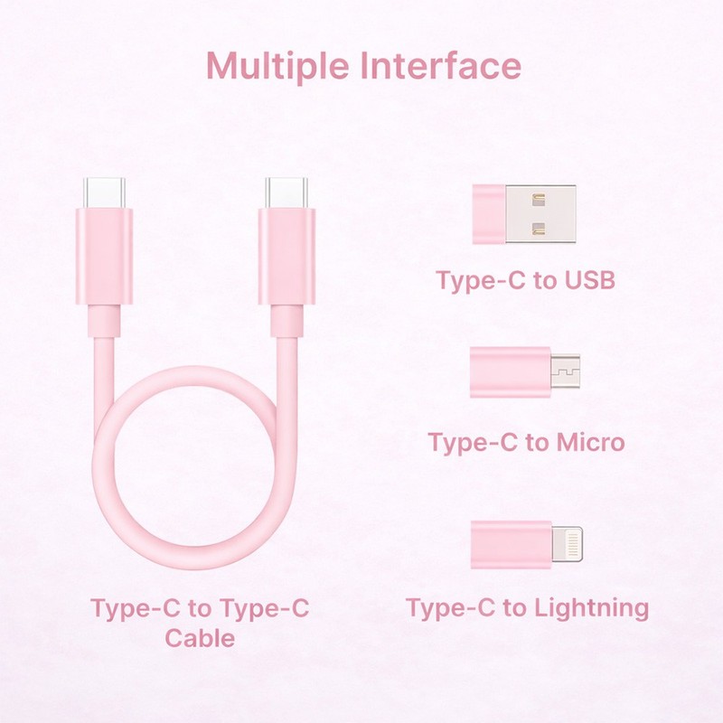All-in-One 60W Fast Charging Data Cable Kit USB A/C to iOS Micro Type-C Pink gallery