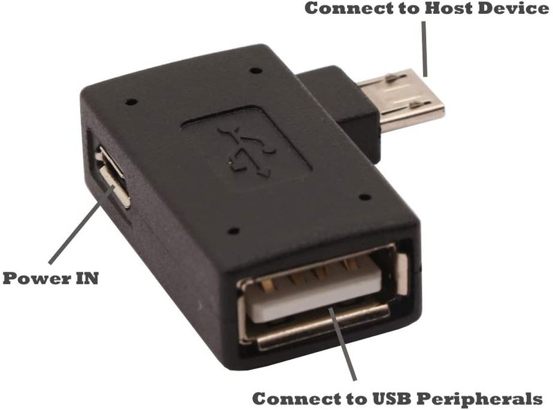 2-In-1 Powered Micro USB to USB OTG Adapter 90 Degree Right Angle Connector for gallery
