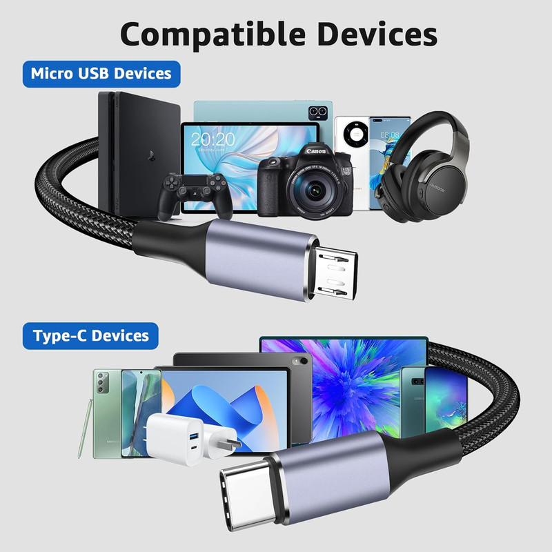 USB C to Micro USB Cable 3FT Micro USB to USB Type C Adapter Cable Otg[Aluminum gallery