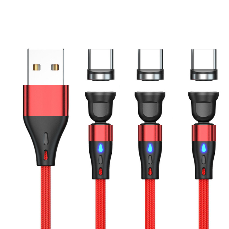 3x 180°+360° Rotate Magnetic Charger Cable Phone Fast Charging Type C Micro USB