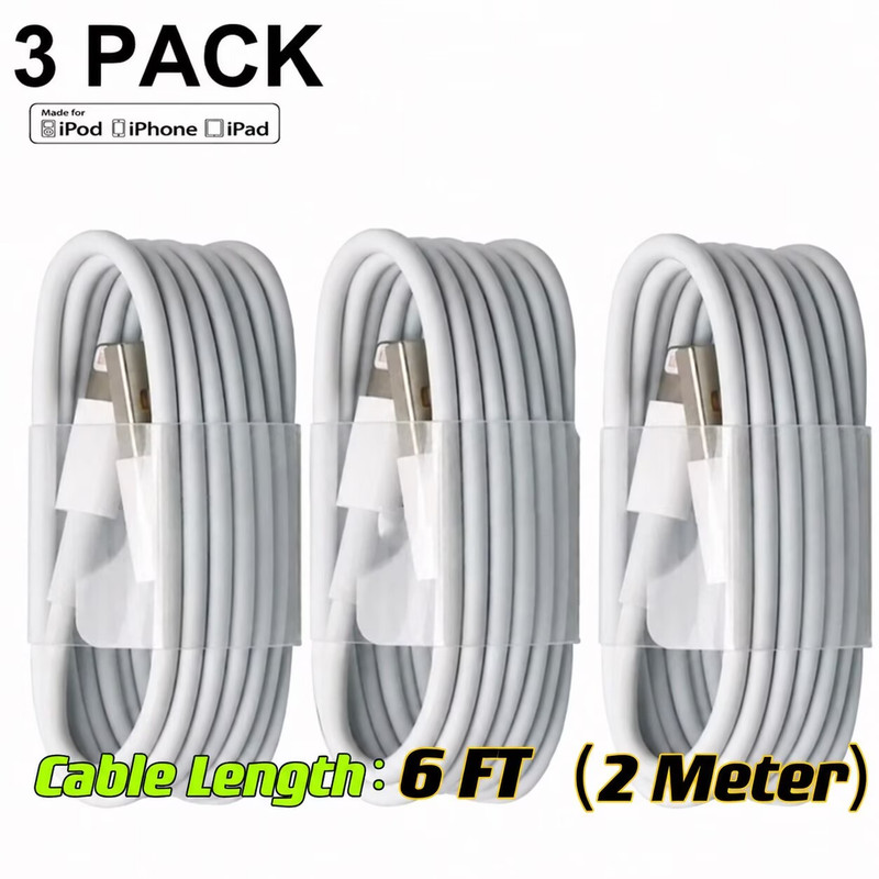 3-PACK USB Charger 6FT Cable Cord For Apple iPhone 7 8 X XR 11 12 13 14 Pro Max