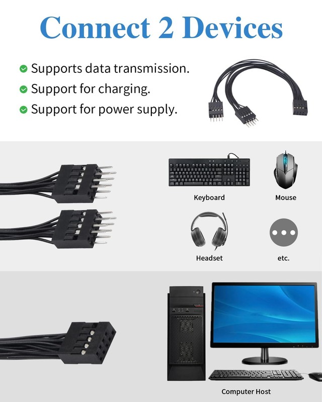 USB Splitter Cable, 5Inch/13cm, USB 2.0 9Pin Female to Dual 9 Pin Male Extens... gallery