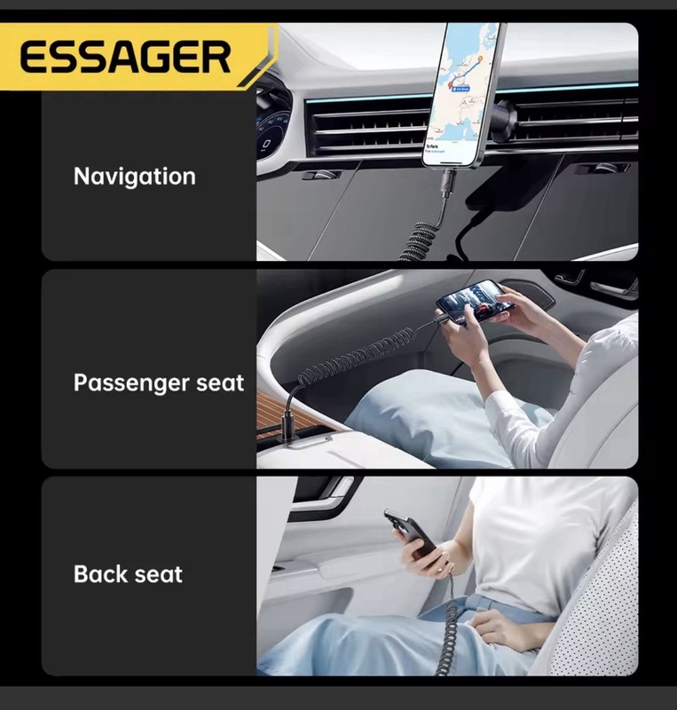 Essager Car Spring Type C Cable For iPhone 15 16 Samsung 100W PD Fast Charging gallery