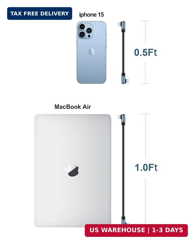 Right Angle Short USB C to Cable 6 inch, Soft Silicone 60W Fast Charging Cord Ty gallery
