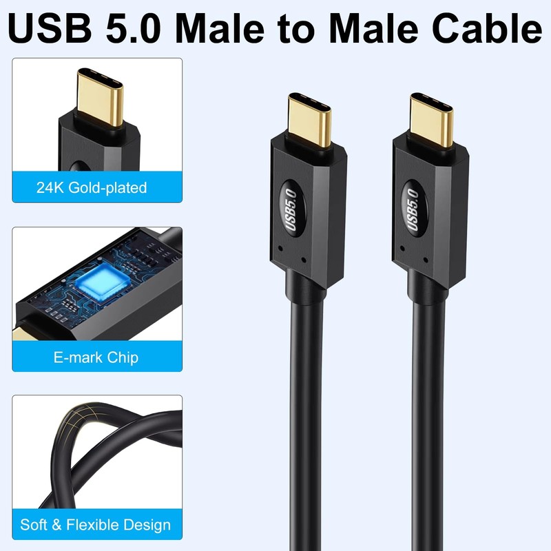 Thunderbolt 5 Cable 2FT 80Gbps USB C to C 240W Dual 8K Fast Charging gallery