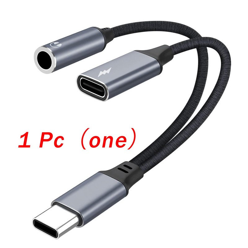 2x Samsung Galaxy S25 Headphone Adapter, USB C to AUX Mic Jack with PD 60W Gray