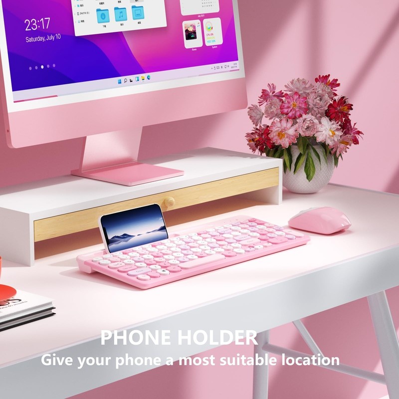 Retro Wireless Keyboard with Round Keycaps, 2.4GHz Full-Size USB Cute Wireles... gallery