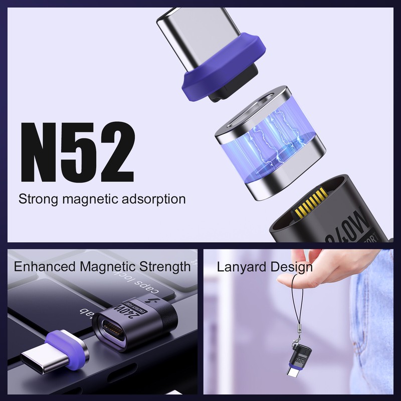 240W Magnetic Right Angle USB C to USB C Adapter Fast Charging Type C Adapter gallery