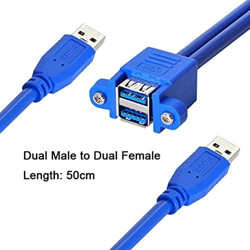 Combo Dual USB 3.0 Male To Stackable Female Extension Cable 50cm Screw Mount gallery