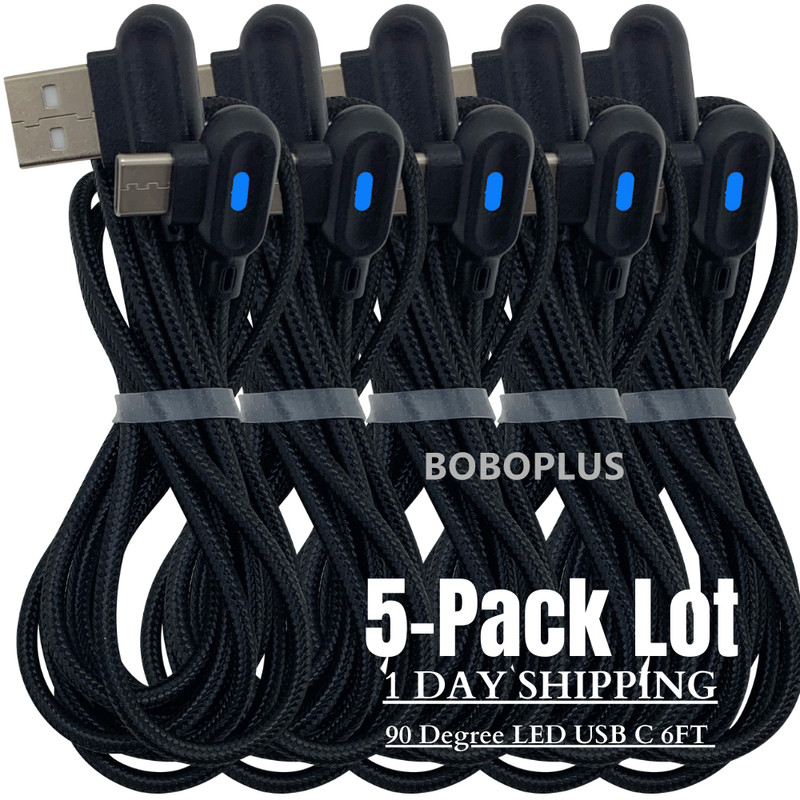 6Ft 90 Degree USB C Fast Charger LED Type C Cable For Samsung iPhone 16 15 Lot