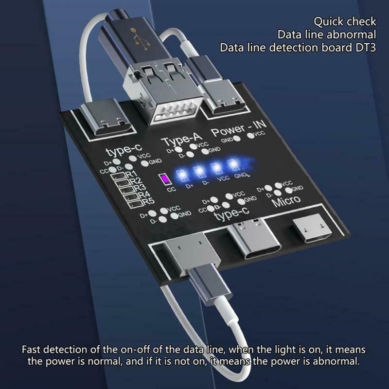 DT3 USB Data Cable Tester Fast Detecter Tool PCB Board For iPhone Micro Type C f gallery