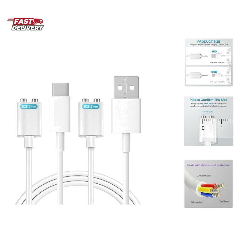 2PCS 5MM Magnetic Charging Cables, Rose Charger Replacement, USB-A & USB-C, 2…
