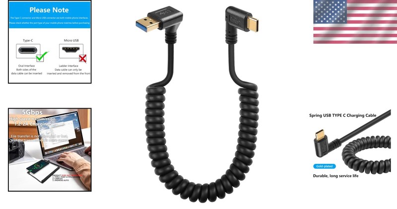 Coiled USB C Charging Cable 1m/3.3ft Spring Design gallery