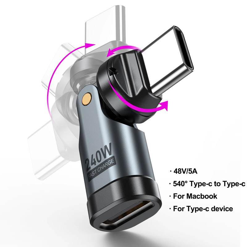 AUFU 240W USB-C Adapter 540° Rotating 5A Fast Charge Cable Converter Type-C