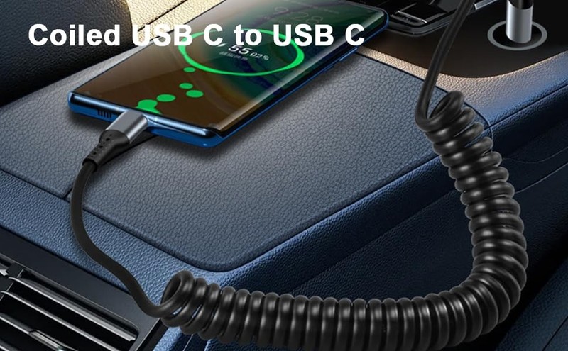 MEDIOPPTEK USB C to C Cable 3ft 1 Pack, Coiled Cord for Car 3 feet, Black gallery
