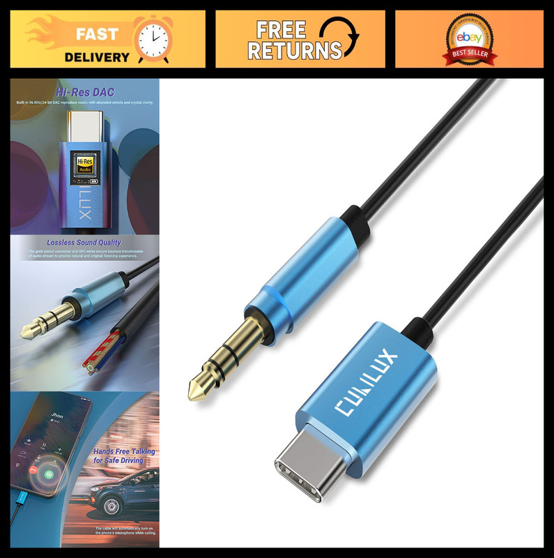 USB C to 3.5mm Male Audio Cable, 96KHz DAC, Type C to Aux for Android/iPhone