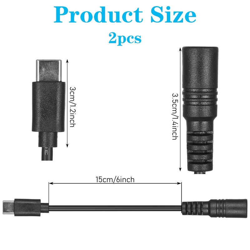 2Pcs 6 Inch DC Female to USB Power Cord USB to DC Adapter, DC5521 Female Plug... gallery