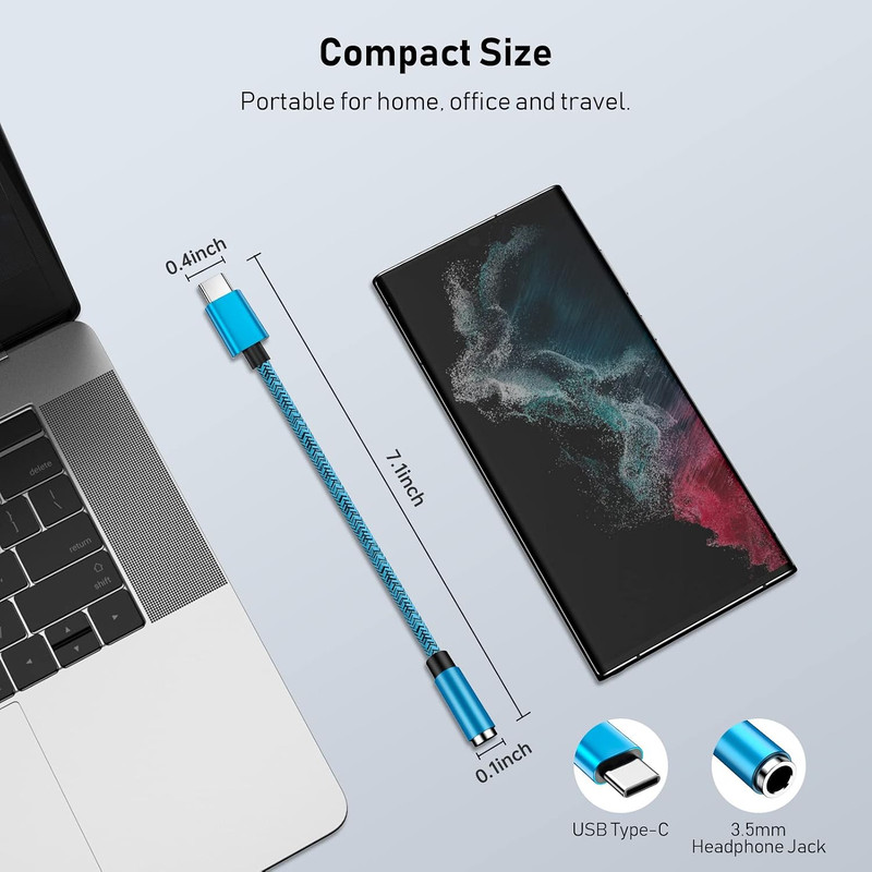 S25FE USB C to 3.5Mm Aux Audio Adapter Dongle Cable Cord for Android Galaxy A17 gallery