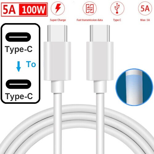 5A 100W Type C to USB C Data Charger Cable PD Fast Charge for Mac Samsung S10 20