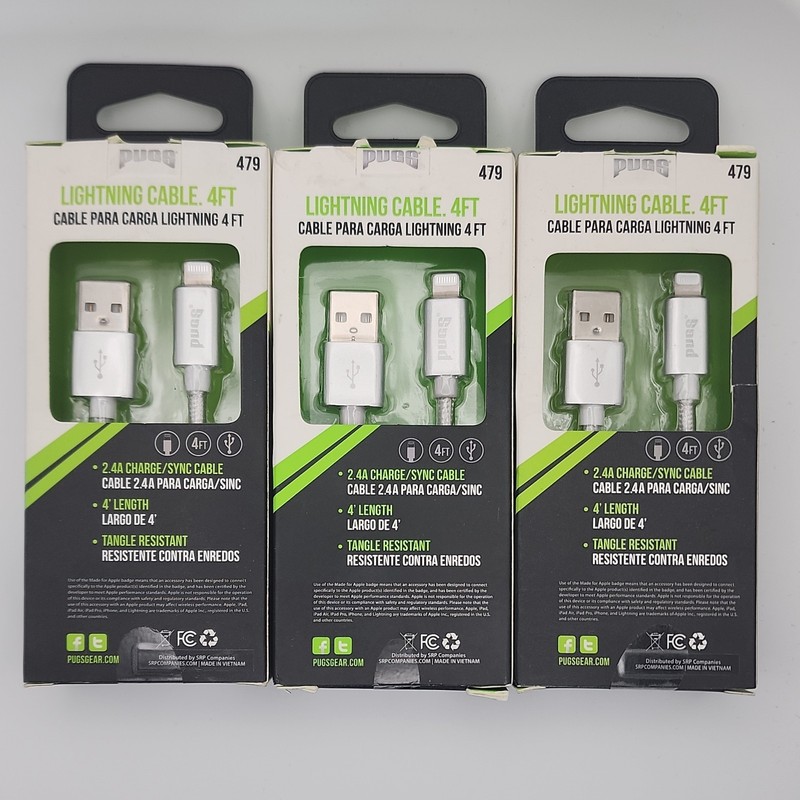 QTY 3 Pugs 479 4Ft 2.4A Iphone charger
