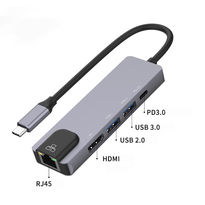 5 in 1 USB C Hub Multiport Adapter Type-C Hub with Ethernet HDMI USB PD Ports