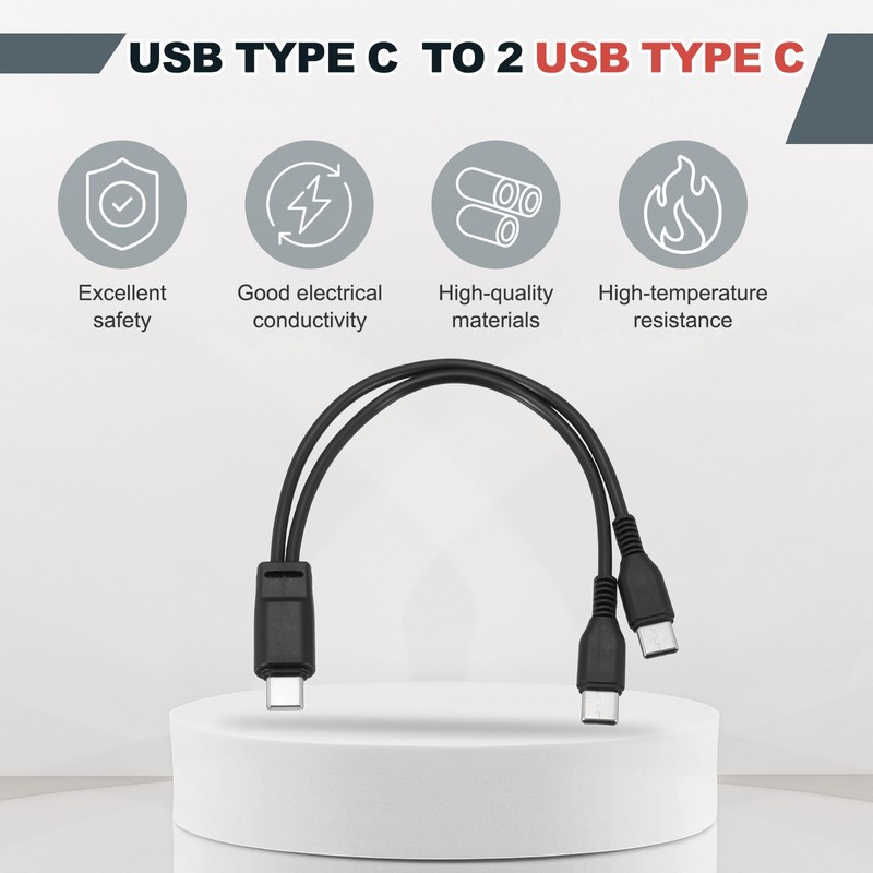 Multi USB Type C Male to 2 USB Type C 2 in 1 Splitter 8'' Black gallery