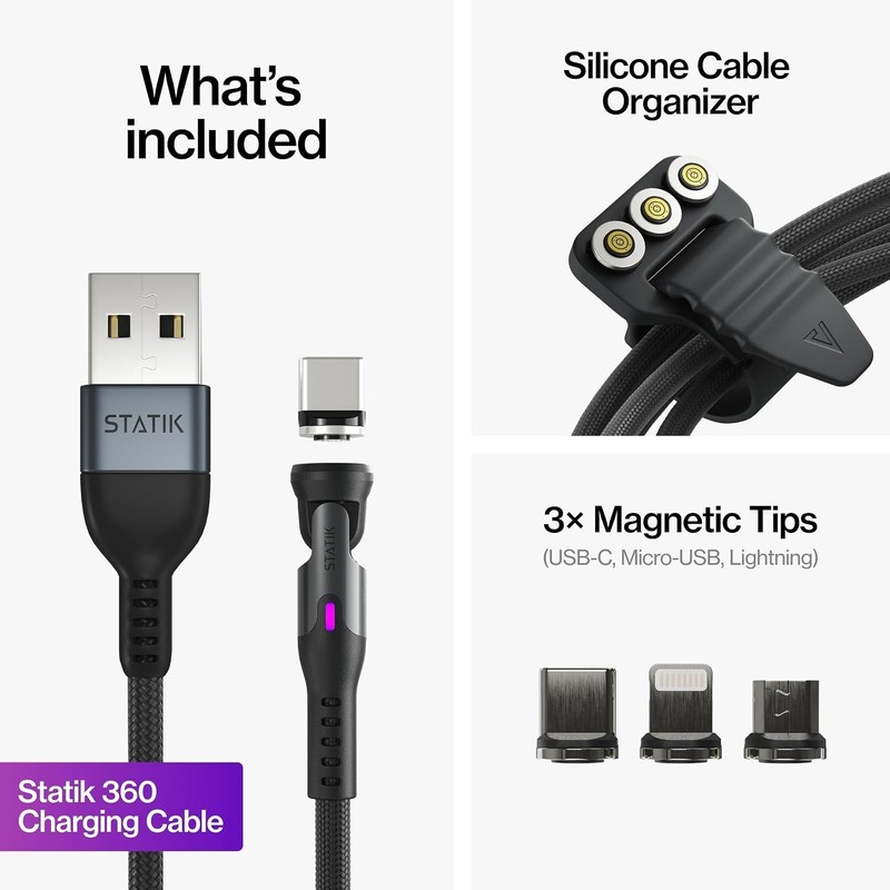360 Magnetic Charging Cable - 3-in-1 Charger, 6FT, 3 Pack gallery