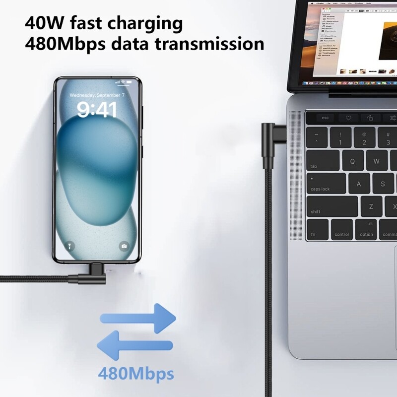 90 Degree Elbow Type Cable 40W Fast Charging Wire Data Wire Cord gallery