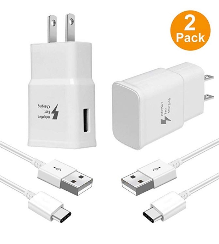2-Pack Fast Wall Charger Plug + USB Type C Cable For Samsung Galaxy A20/A30/A50