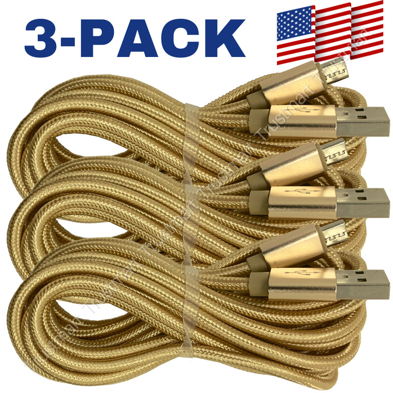 3 Pack Micro USB Cable 10FT Long Fast Charger Data Cord For Samsung Android LG