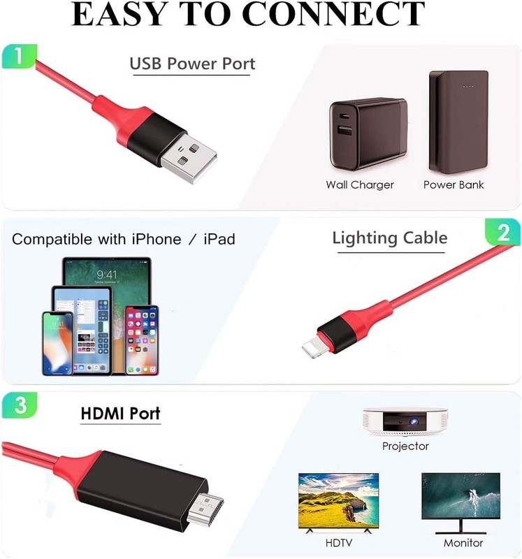 HD 1080P HDMI Mirroring Cord Phone to HDTV Adapter For Android iPhone14 13 12 11 gallery