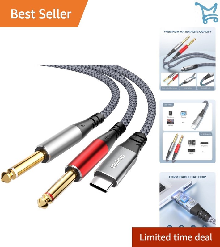 USB C to 1/4 Inch Audio Splitter Cable Dual TS Mono High Fidelity 10 Feet