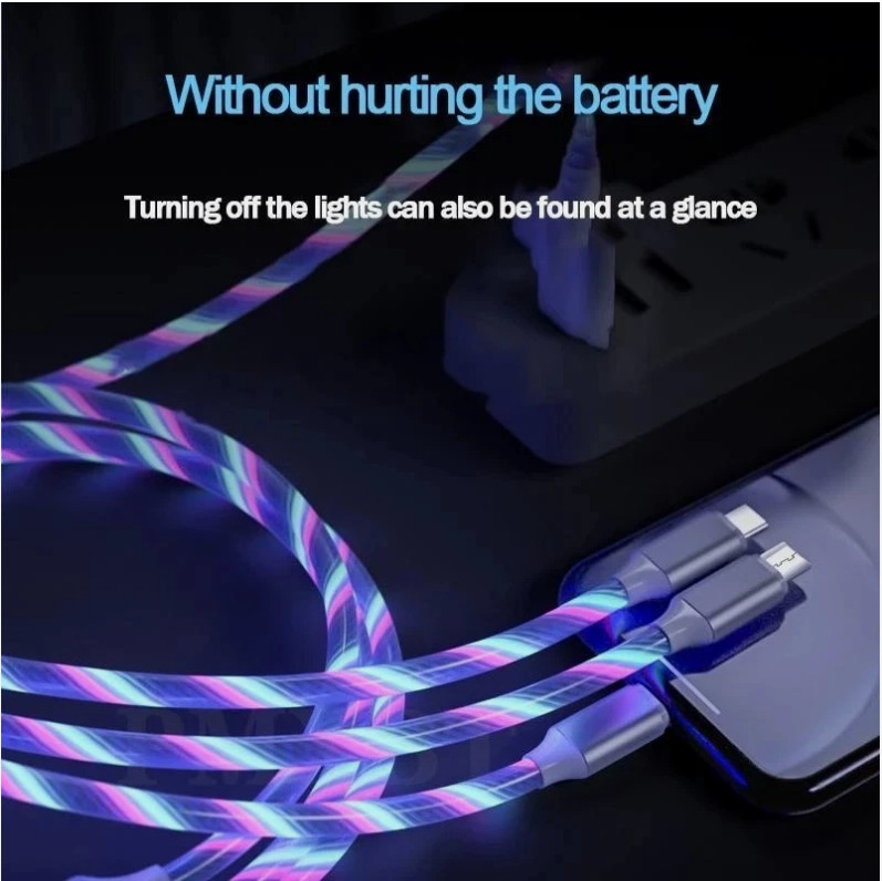 3 in 1 LED Light Glowing Charging Cable 3A Micro USB C Type C gallery