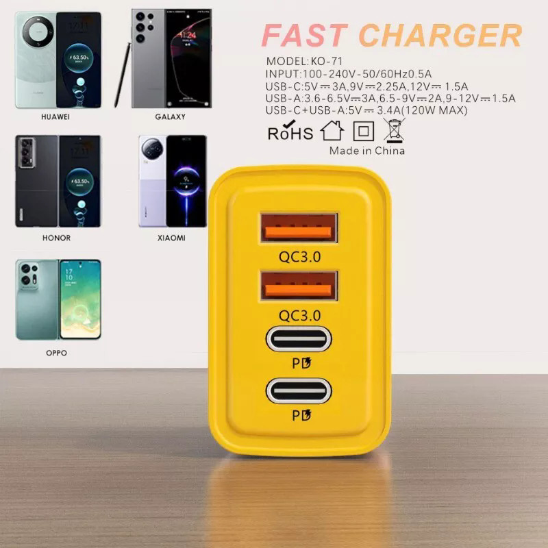 5ft 4-in-1 Spring Extension Cable,120W Wall Fast Charger For All Cell Phone iPad gallery
