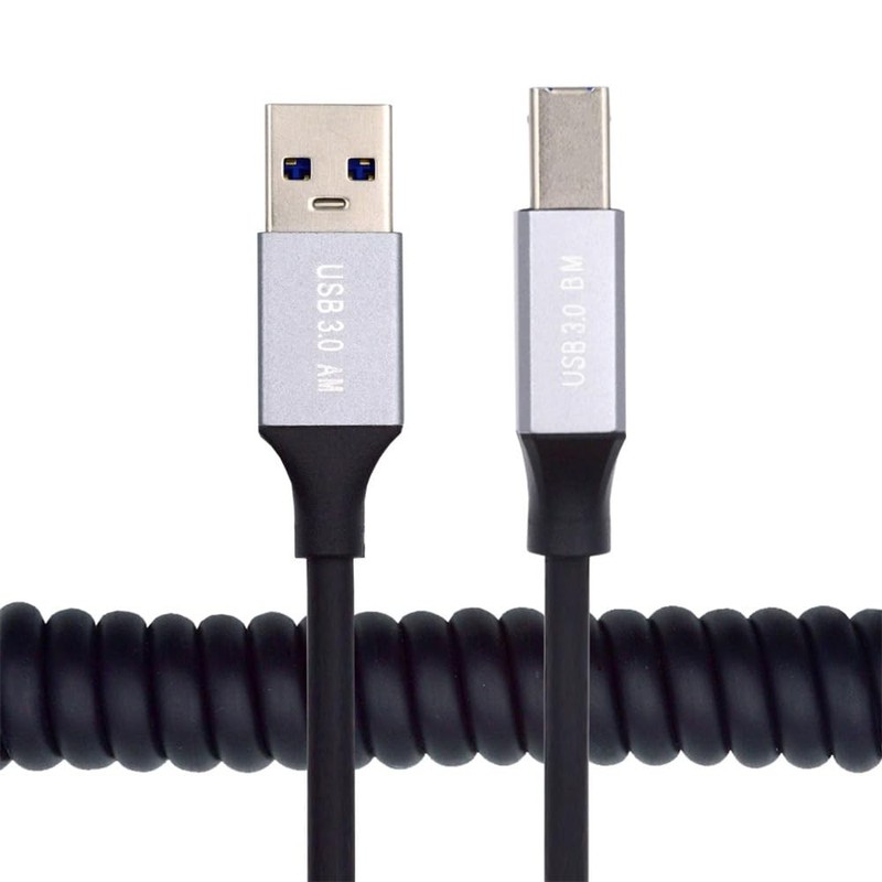 100cm Coiled USB 3.0 A to B Cable 5Gbps Data Cord for Disk Printer Camera