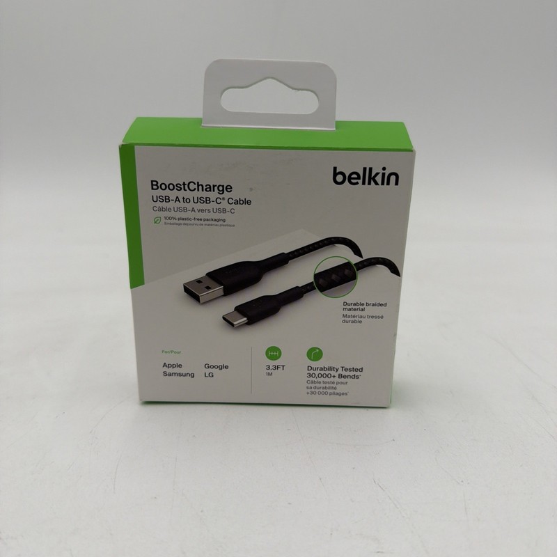 Belkin USB C to USB A Cable 3.3ft 15W Braided Type C Charger Black