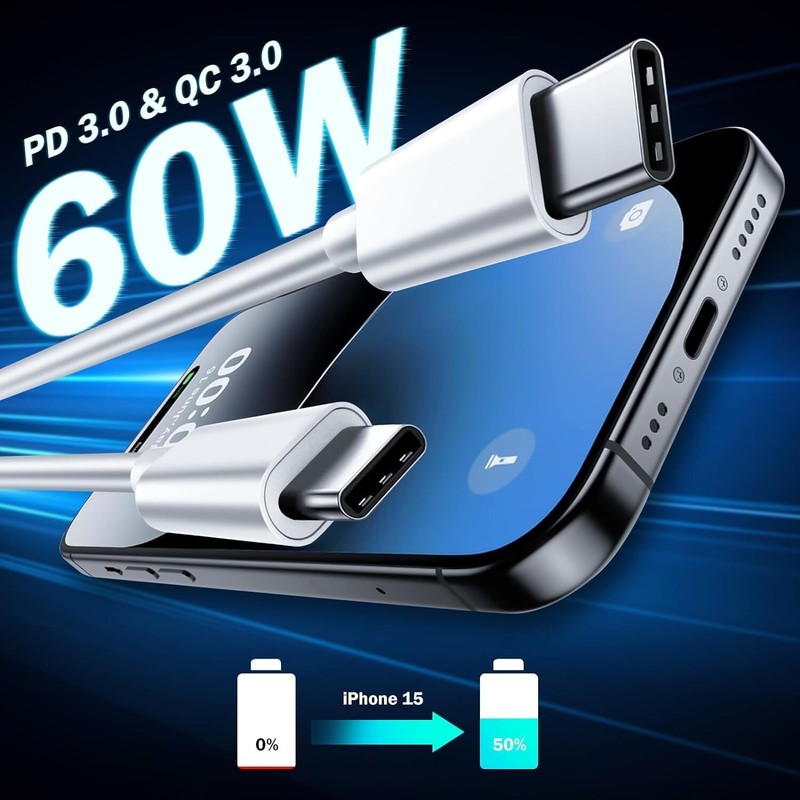 60W Dual Type C Fast Charger PD USB C Cable For iPhoneiPad/M acbook/Samsung Lot gallery