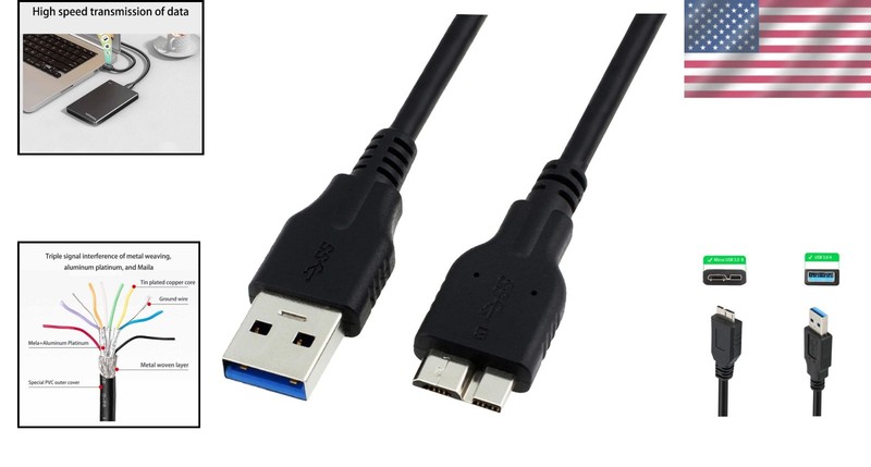 USB 3.0 A to Micro B Cable 1M for External Hard Drives Samsung WD Seagate Tos... gallery
