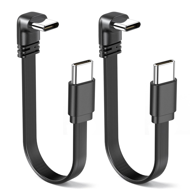 2Pack 90 Degree USB-C Male to Male Cable Flat Shot 8inch/20cm Soft and Pliabl…