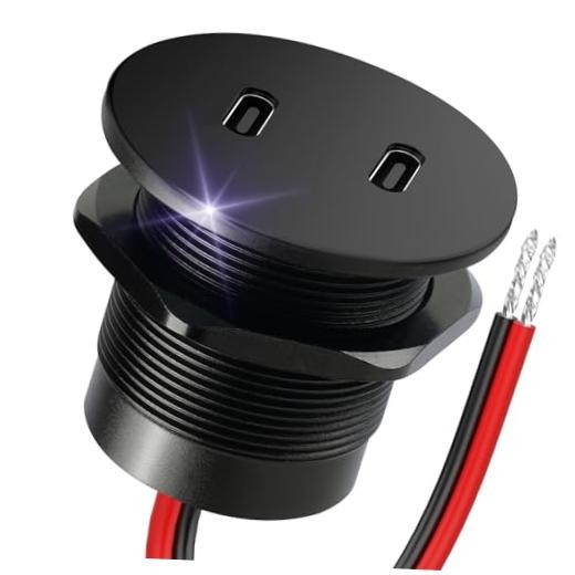 50W 12V USB Outlet Dual 25W USB-C Charger PD 3.0 Aluminum Fast Charging 1Pcs