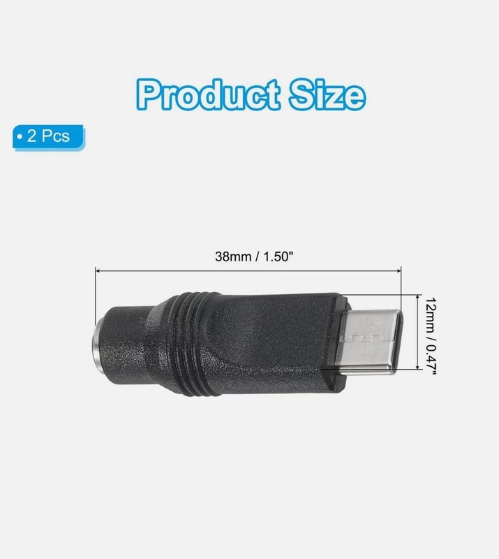 2 x DC Power Adapter Type C USB Male to DC 5.5x2.1mm Female Connector Black gallery