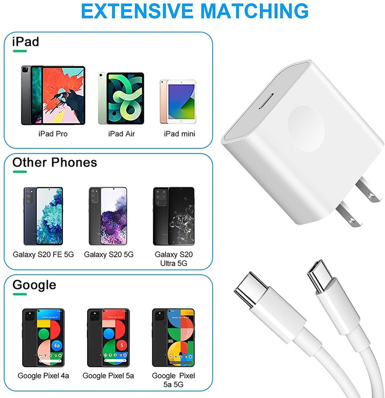 For iPhone 15/16 iPad Pro MacBook Samsung USB C to Type C 20W PD Fast Charger US gallery