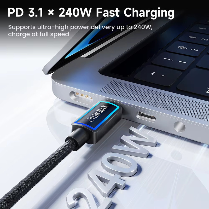 240W 5A USB C Cable PD3.1 QC4.0 RGB Lighting Fast Charging Cable Type C to Type gallery
