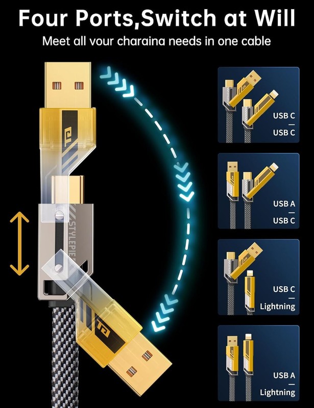 3Ft 65W 4 in 1 Multi Charging Cable Flat Braided USB C Charge Cord Transfer Lot gallery