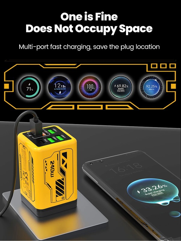240W 6-Port USB Charger 4USB 2Type C PD3.0 Fast Charging EU UK US iPhone Samsung gallery