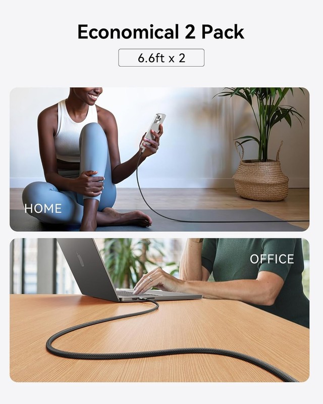 USB C to USB C Cable 240W Fast Charging 6.6ft 2-Pack Type C Charger Cord gallery