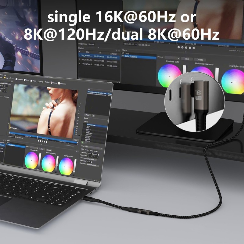 USB C Extension Cable Right Angle Short 2 Ft 80Gbps Data Transfer 240W PD3.1 gallery