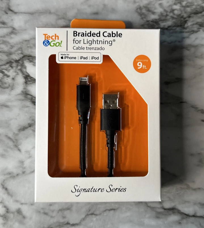 Tech & Go 9ft Braided USB Charging Cable for iPhone iPad iPod | Extra Long Black