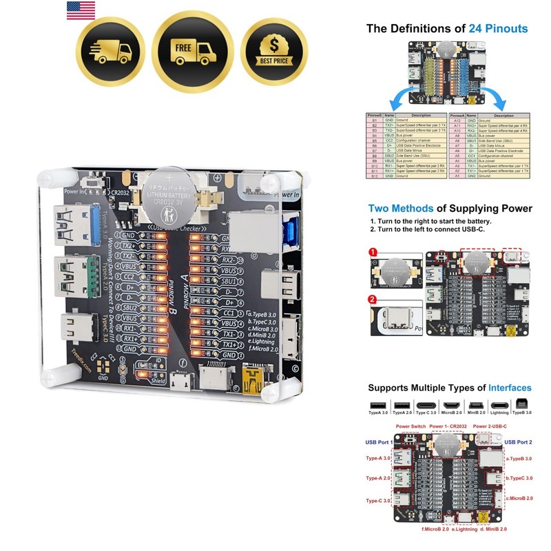 USB Cable Tester Board USB Cable Checker Data Wire with Acrylic Case Charging…